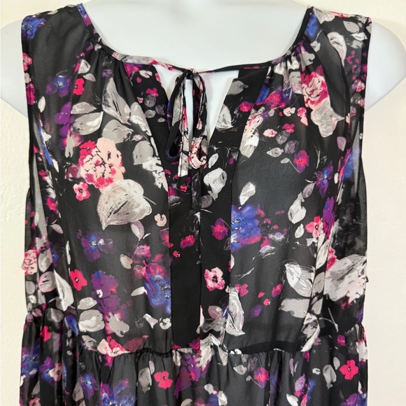 Torrid Black and Pink Floral Tie Notch Collar Sheer Blouse SKU051 - Picture 4 of 9